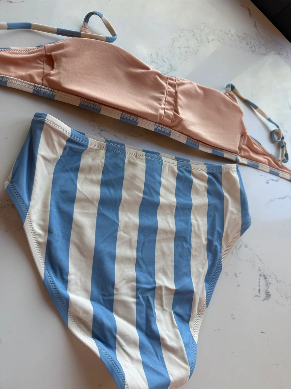 J Crew Blue White Fairfax Stripe Bikini Top & High-rise bottoms Size Small